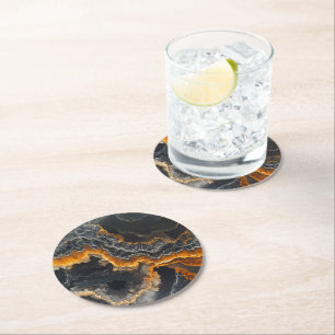 Onyx Gemstone Nature Pattern Round Paper Coaster
