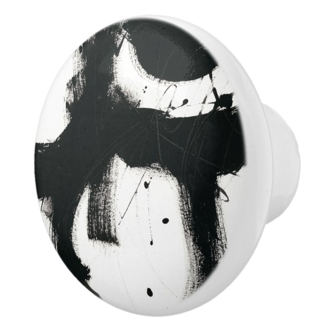 Onyx Gesture - Black Paint Strokes Ceramic Knob (Right)
