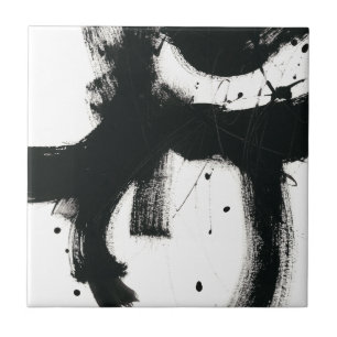 Onyx Gesture - Black Paint Strokes Ceramic Tile