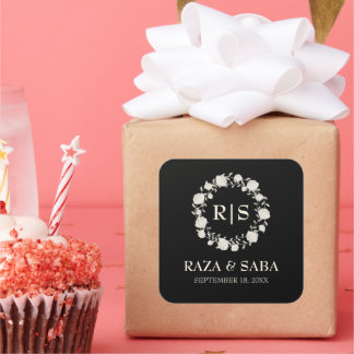 Onyx Grace Black and Ivory Wedding Square Sticker