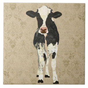 Onyx & Pearl Cow  Tile