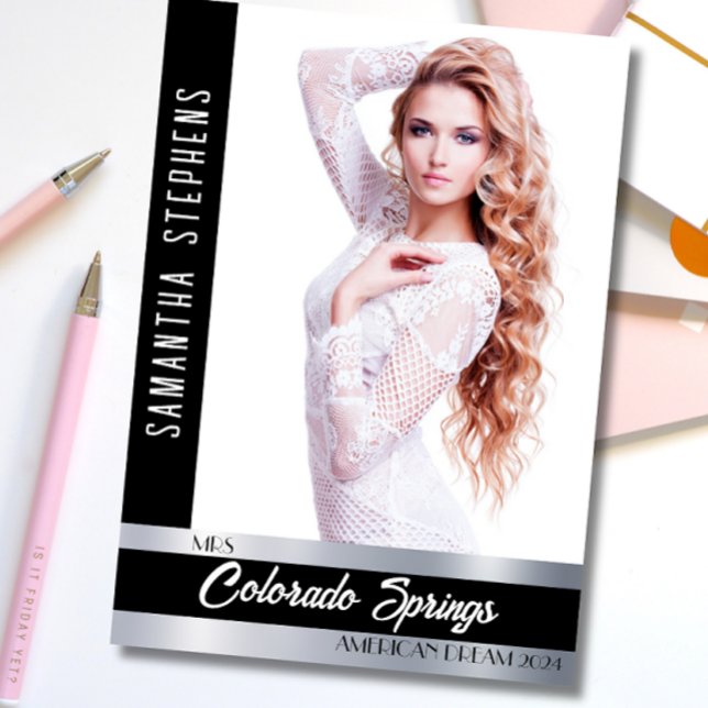 Onyx Shine Autograph Card for Pageants (Pageant Autograph Card Template | Silver Shine Customizable design for comp cards pageants)