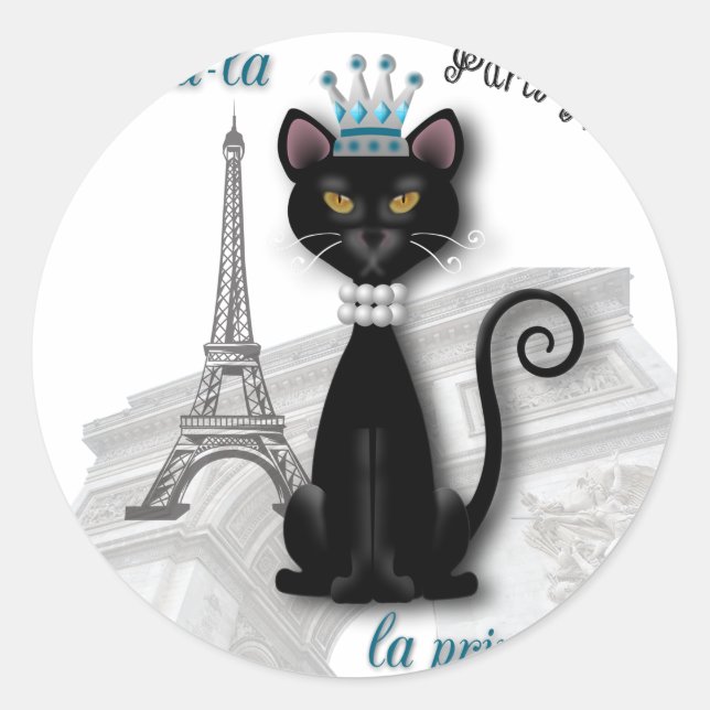 Oo-la-la French Kitty Princess Classic Round Sticker (Front)