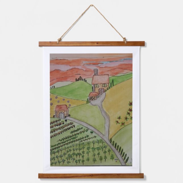 OOAK TUSCANY watercolor reproduced on canvas  Hanging Tapestry (Front)