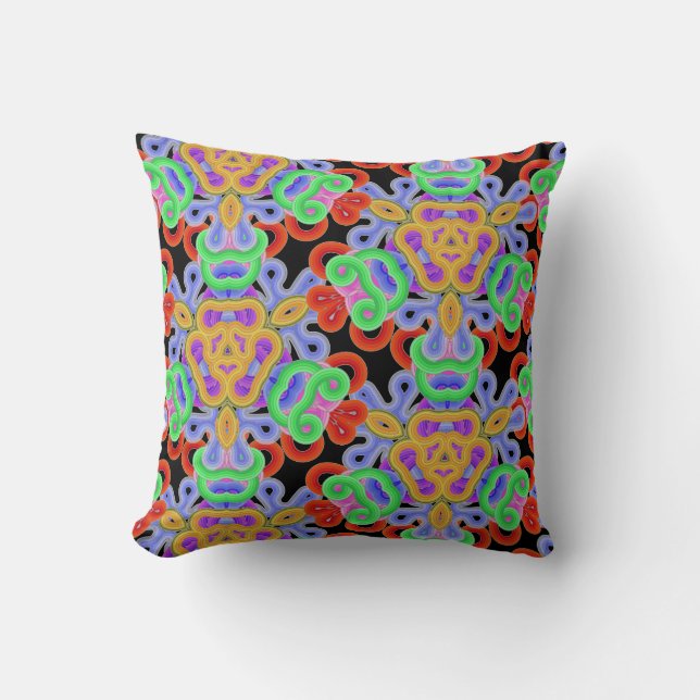 oodles of noodles, multi-coloured on black cushion (Front)