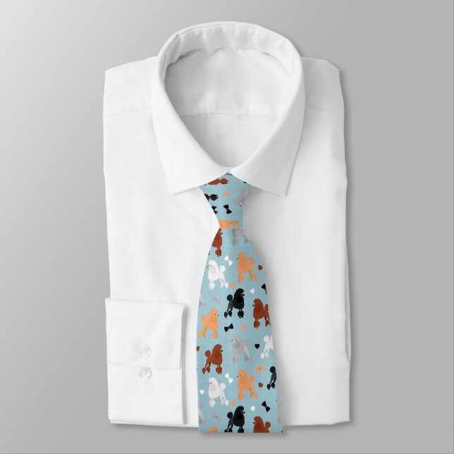 Oodles of Poodles and Bows Pattern Blue Tie (Tied)