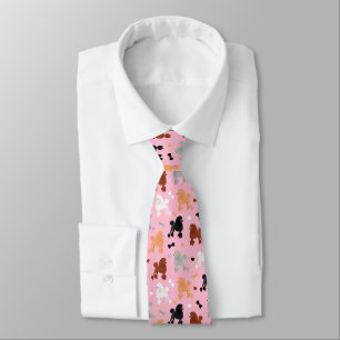 Oodles of Poodles and Bows Pattern Pink Tie