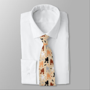 Oodles of Poodles and Bows Pattern Tan Tie