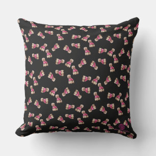 Oodles Of Poodles (Pink on Black) Garden Party Cushion
