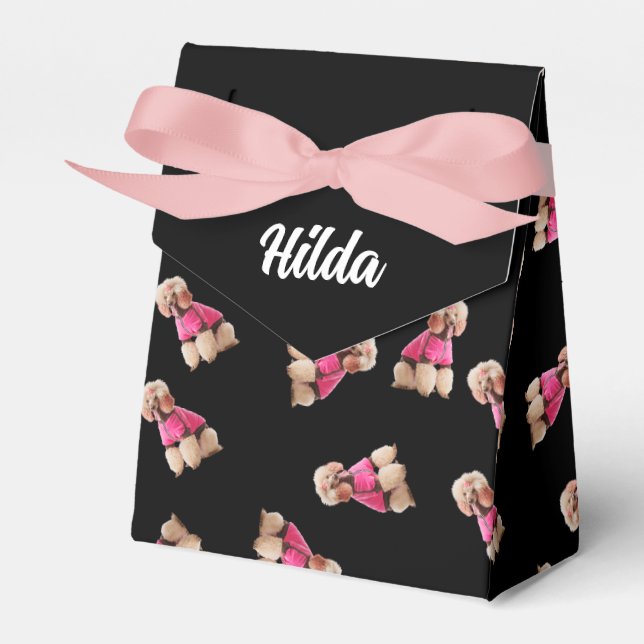 Oodles Of Poodles (Pink on Black) Party Favour Box (Front Side)