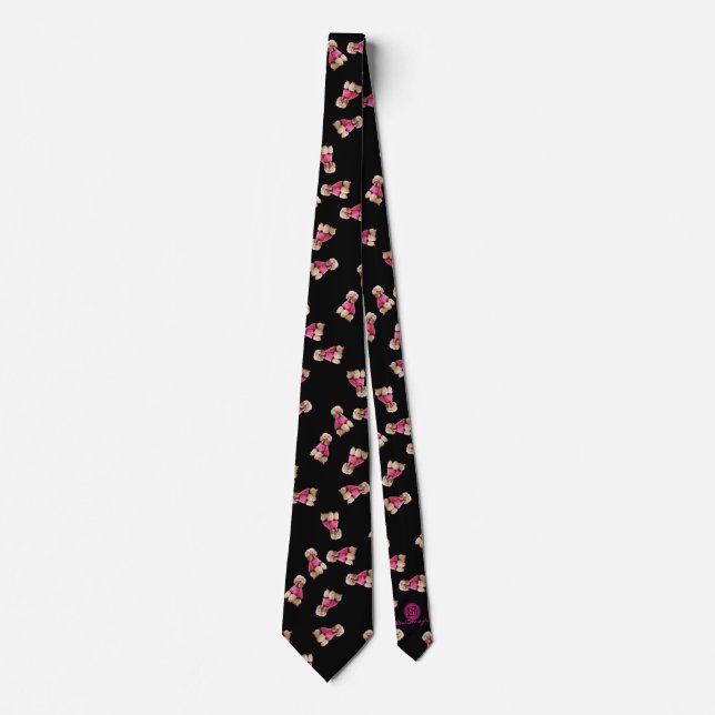 Oodles Of Poodles (Pink on Black) Tie (Front)