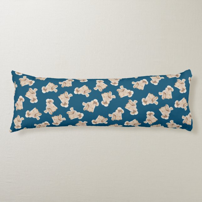 Oodles Of Poodles (White on Blue) Body Cushion (Front)
