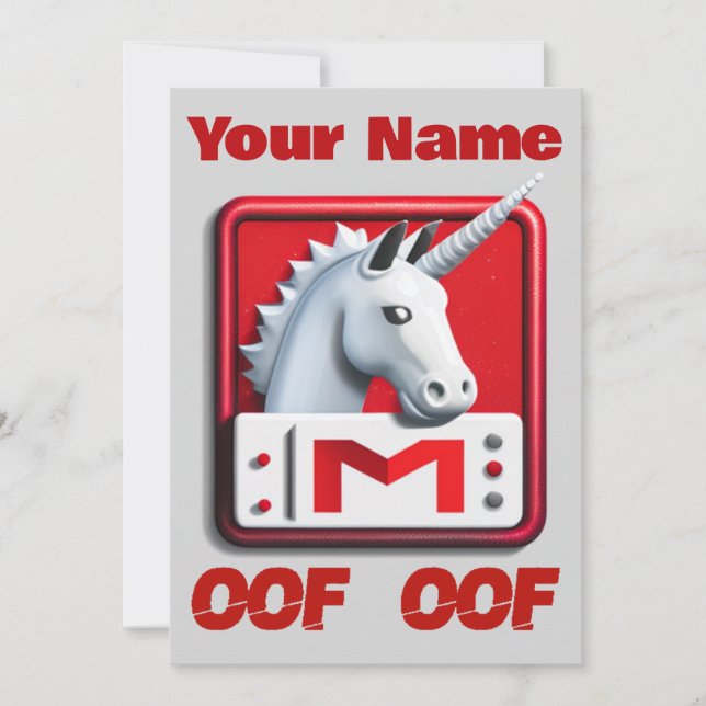 Oof Roblox Funny Meme Red White Unicorn Invitation (Front)