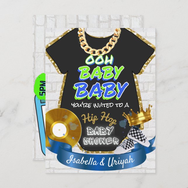 Ooh Baby Baby | Hip Hop Blue & Green Retro Postcard (Front/Back)