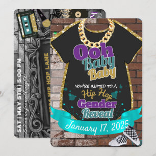 Ooh Baby Baby Purple & Teal Hip Hop Gender Reveal Invitation