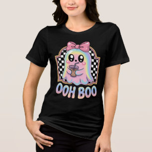 Ooh Boo Cute Pastel Ghost Drink Halloween Kawaii Tri-Blend Shirt