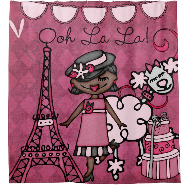 Ooh La La African American Diva Eiffel Tower Shower Curtain (Front)