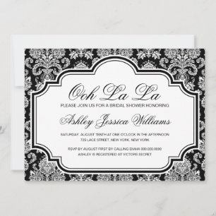 Ooh La La Black And White Damask Bridal Shower Inv Invitation