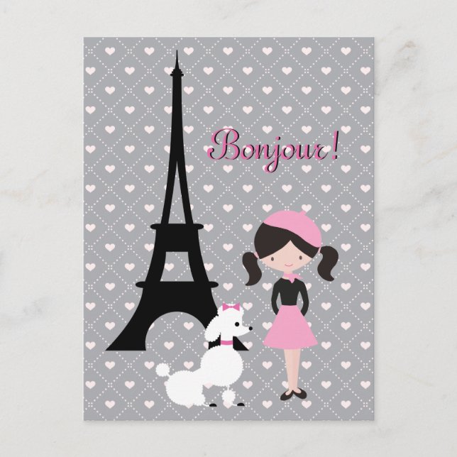 Ooh La La Eiffel Tower, Poodle and Girl Paris Postcard (Front)