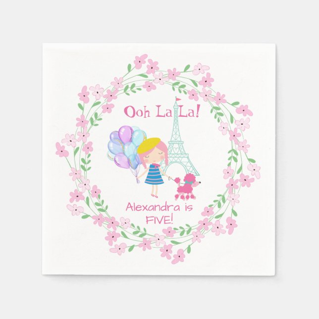 Ooh La La! French Girl & Pink Poodle Paper Napkin (Front)