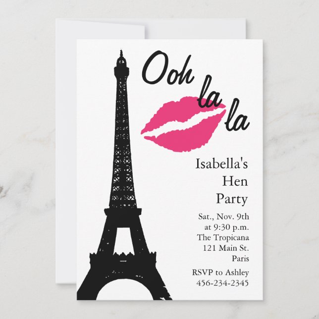 Ooh la la! Hens Party (white) Invitation (Front)