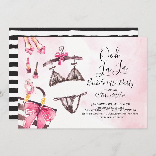 Ooh La La Lingerie Bachelorette Party Invitation (Front/Back)