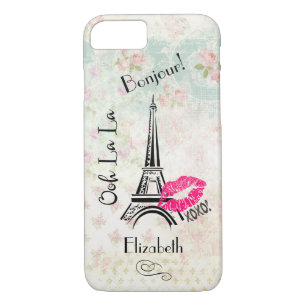 Ooh La La Paris Eiffel Tower on Vintage Pattern iPhone 8/7 Case