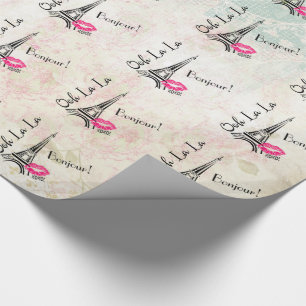 Ooh La La Paris Eiffel Tower on Vintage Pattern Wrapping Paper