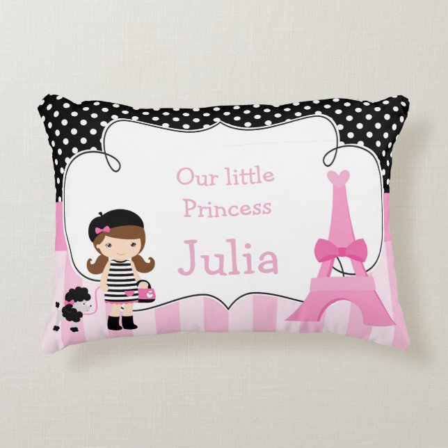 Ooh la la Paris Eiffel Tower Pink and Black Decorative Cushion (Front)