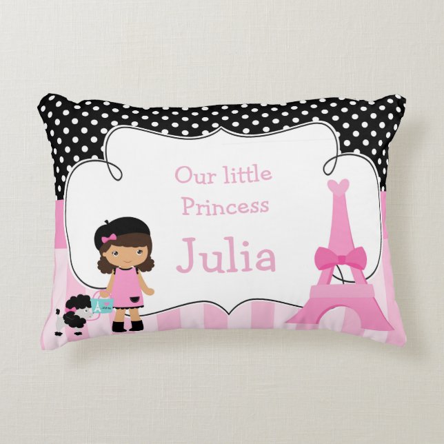 Ooh la la Paris Eiffel Tower Pink and Black Decorative Cushion (Front)