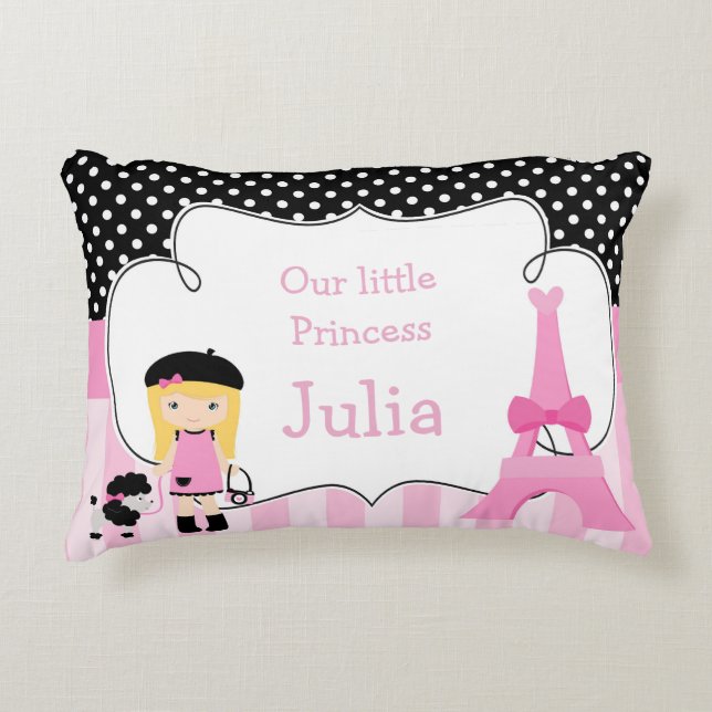 Ooh la la Paris Eiffel Tower Pink and Black Decorative Cushion (Front)