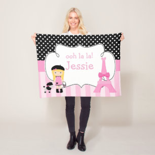Ooh la la Paris Eiffel Tower Pink and Black Fleece Blanket