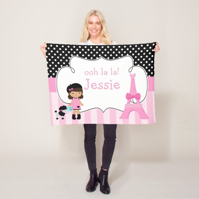 Ooh la la Paris Eiffel Tower Pink and Black Fleece Blanket (In Situ)