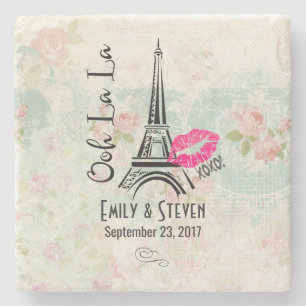 Ooh La La Paris Eiffel Tower Vintage Wedding Stone Coaster
