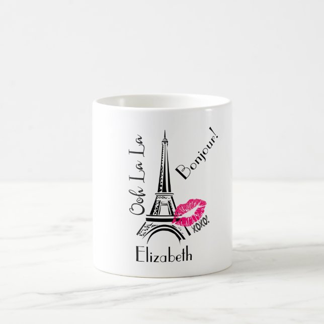 Ooh La La Paris Eiffel Tower with Pink Lips Coffee Mug (Center)