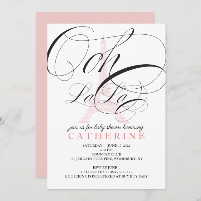 Ooh La La Paris France Baby Shower Invitation (Front/Back)