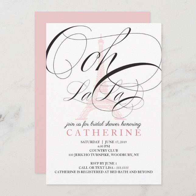 Ooh La La Paris France Bridal Shower Invitation (Front/Back)