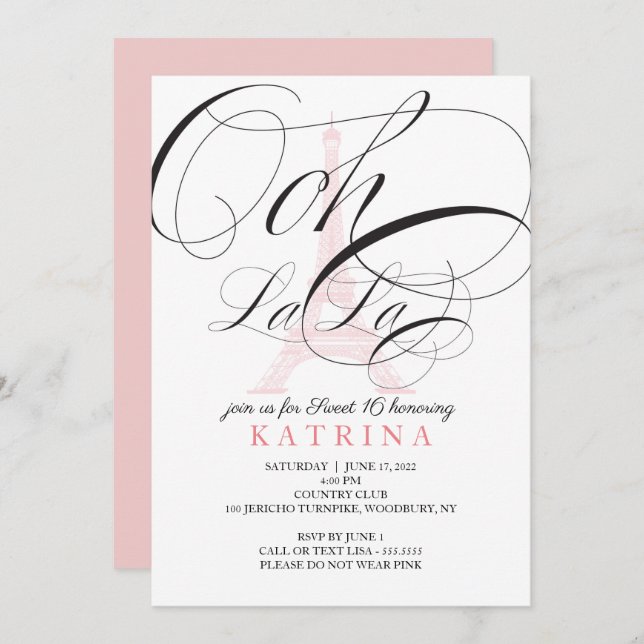 Ooh La La Paris France Sweet 16 Invitation (Front/Back)