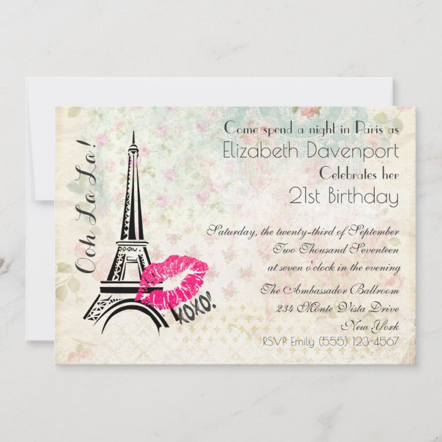 Ooh La La Parisian Night Birthday Party Invite (Front)