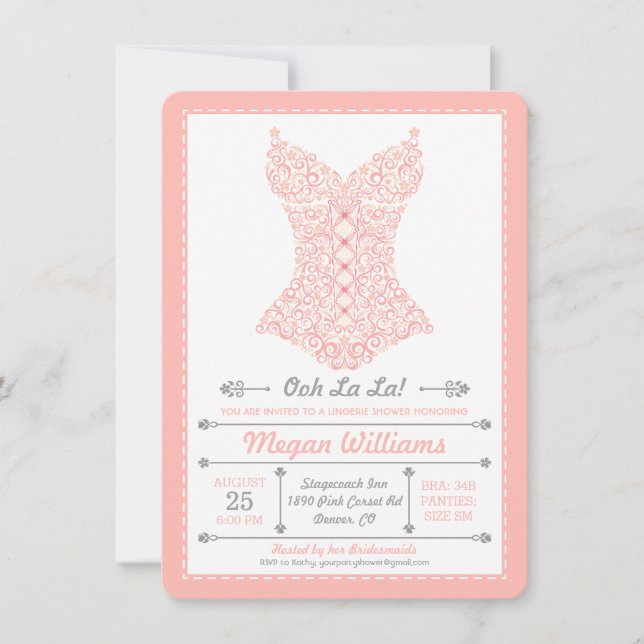 Ooh La La Pink Lingerie Party Invitation (Front)