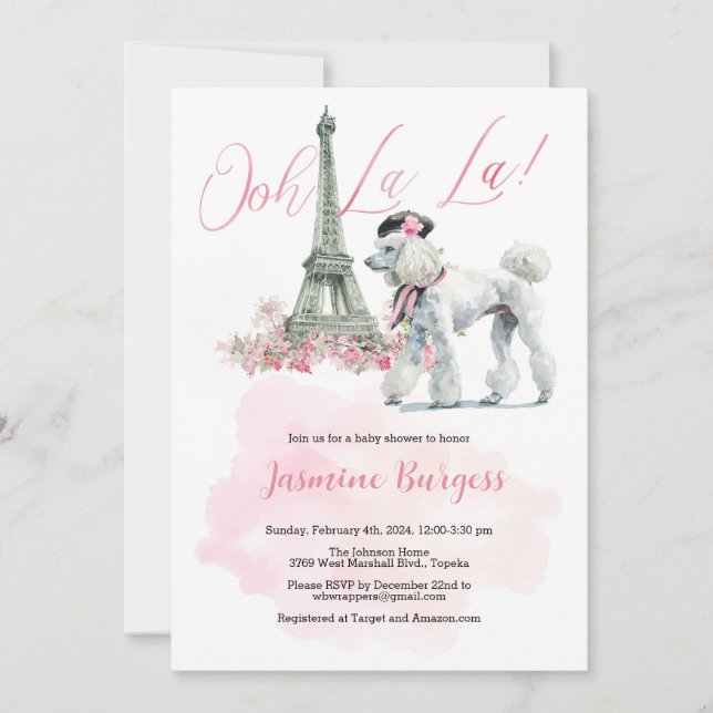 Ooh La La Poodle Paris  Baby Shower Invitation (Front)