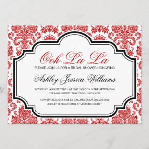 Ooh La La Red Damask Bridal Shower Invitations
