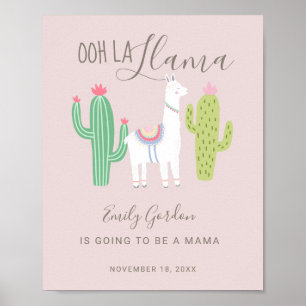 Ooh La Llama Baby Shower cute baby girl pink Poster