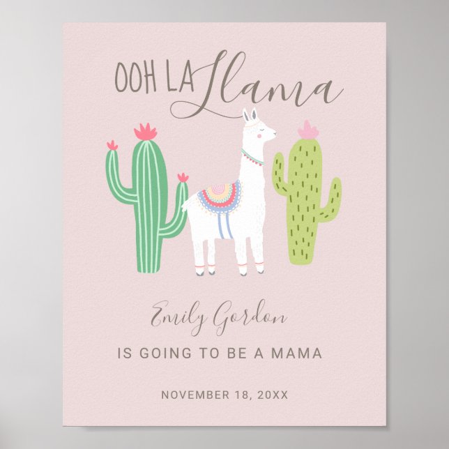 Ooh La Llama Baby Shower cute baby girl pink Poster (Front)