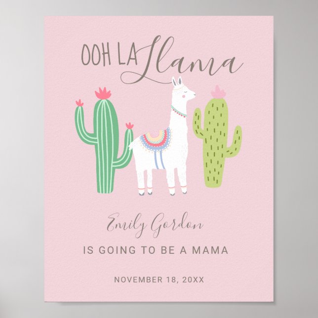 Ooh La Llama Baby Shower cute baby girl pink Poster (Front)