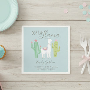 Ooh La Llama Baby Shower Cute Blue & Brown Simple Napkin