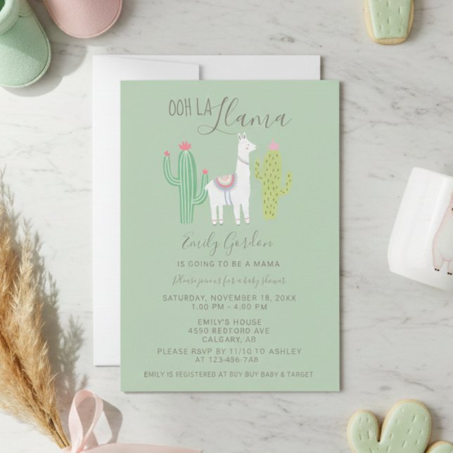 Ooh La Llama Baby Shower cute teal & brown simple Invitation (Creator Uploaded)