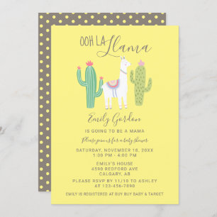 Ooh La Llama Baby Shower cute yellow brown simple Invitation