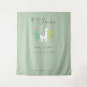 Ooh La Llama Baby Shower Green Background Cute Tapestry
