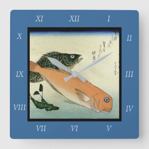 Oomon-hata & Shiro-amadai - Hiroshige's Fish Print Square Wall Clock